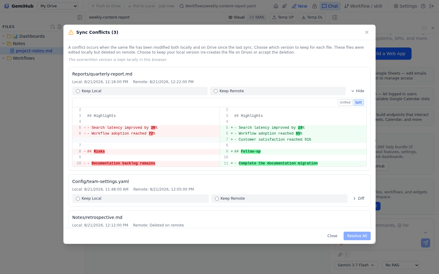 Conflict resolution dialog