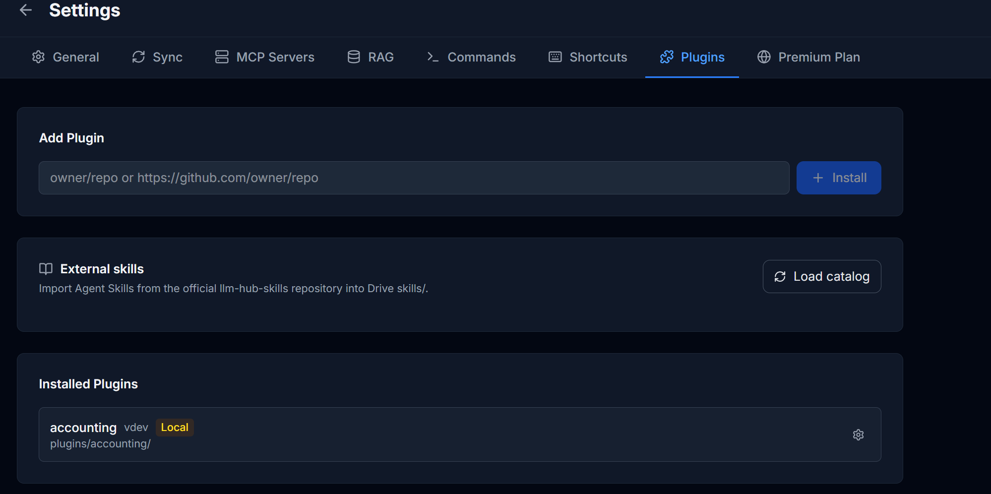External skills section in the Plugins tab