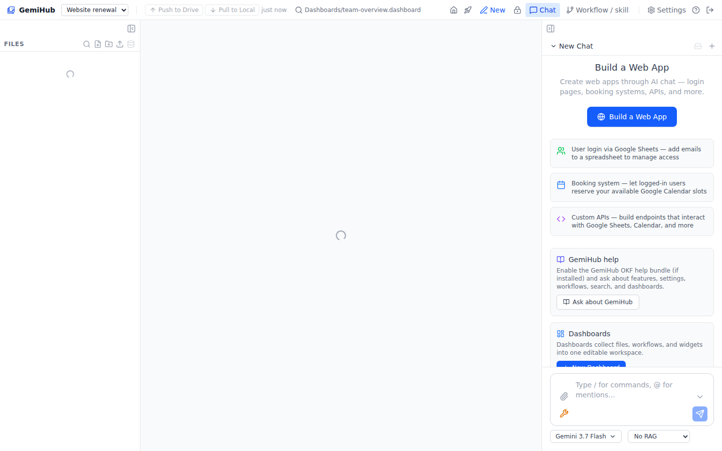 Dashboard in an organization project
