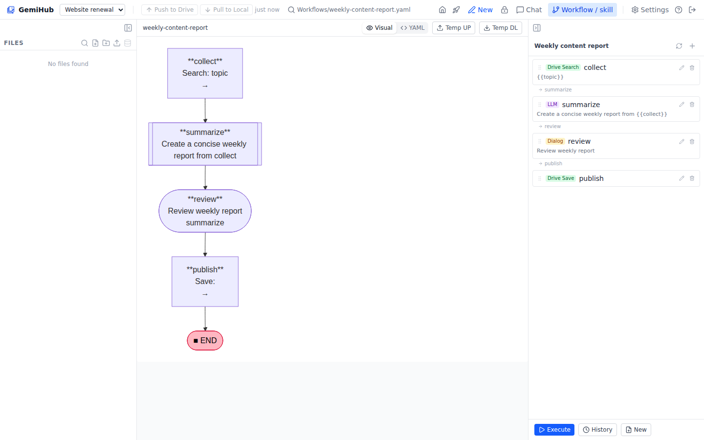 Workflow editor in an organization project