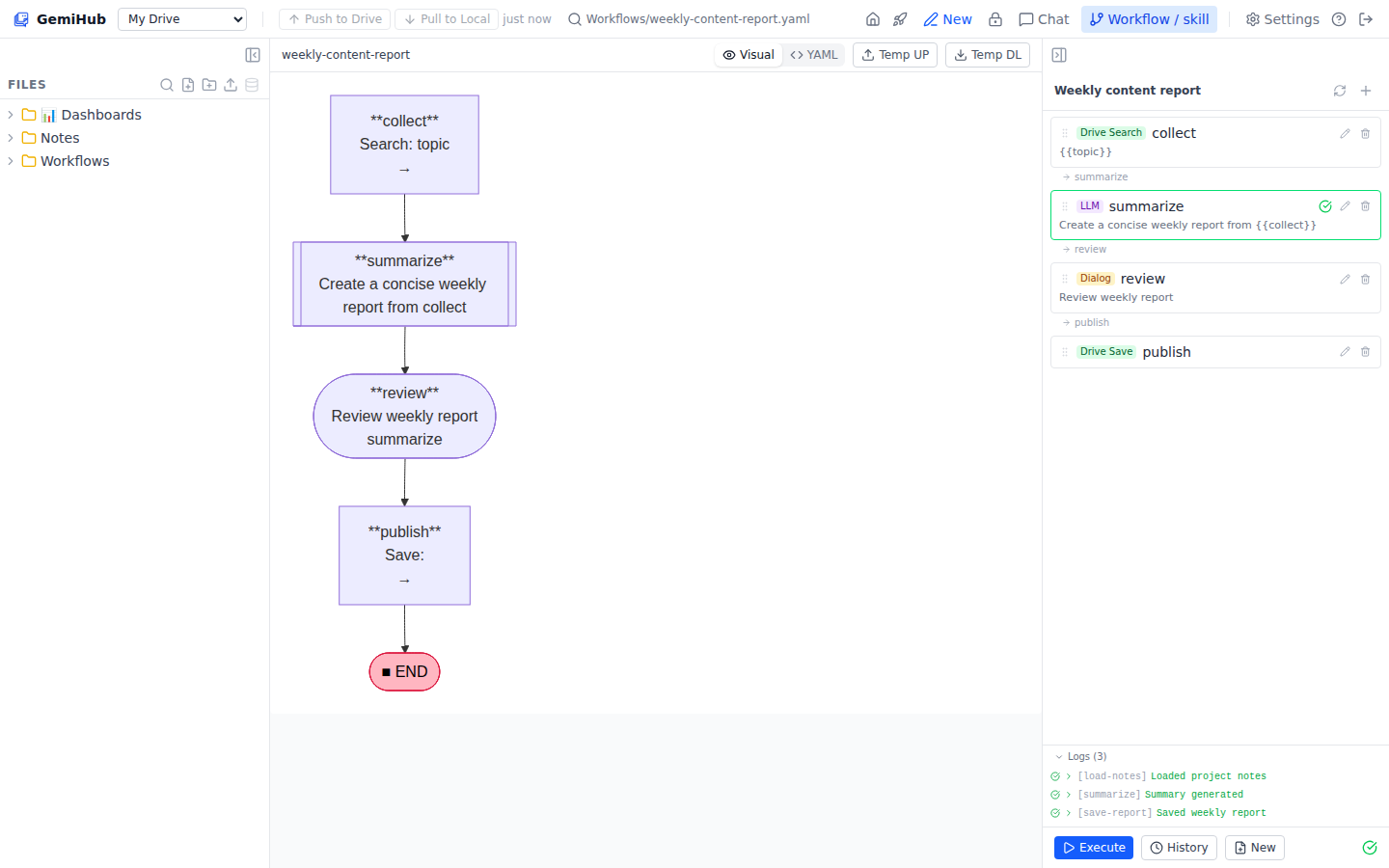 Workflow execution results in the IDE